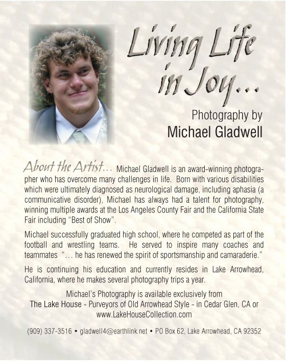 Michael Gladwell, Photographer, Lake Arrowhead, California